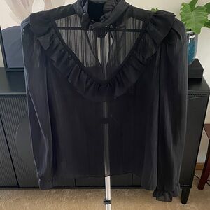 Vintage Black Ruffled Blouse for Women